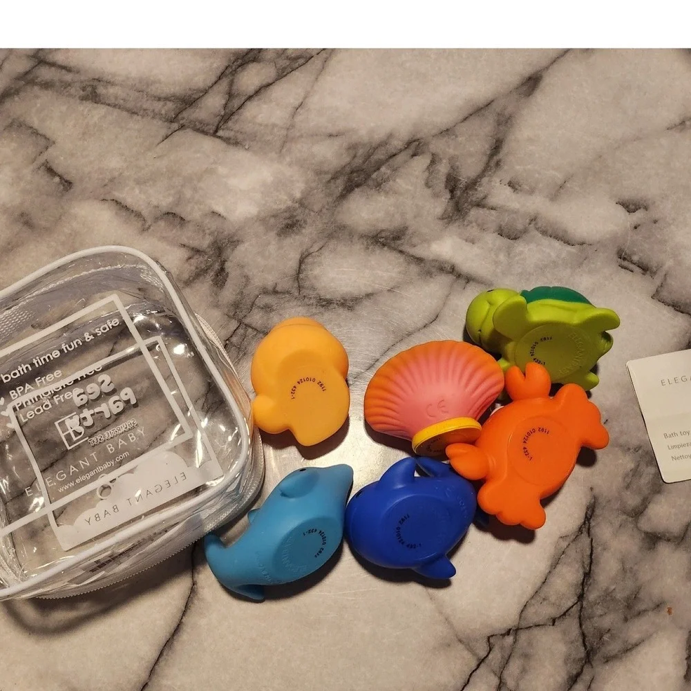 Elegant Baby Sea Party Squirtie Set Bath Toys 6 Piece Ocean Animals BPA Free Bag